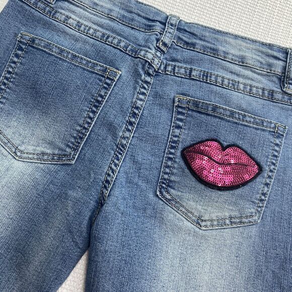 Betsey Johnson Girls 14 XOXO Sequin Embellished Patched Distressed Light Jeans - Picture 8 of 9